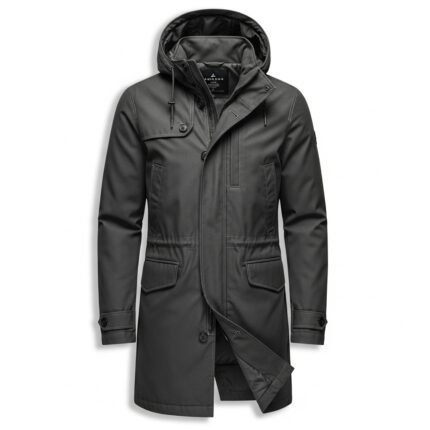 Kravanta Men's Hooded Long Coat Utilitarian All-Weather Trench Parka